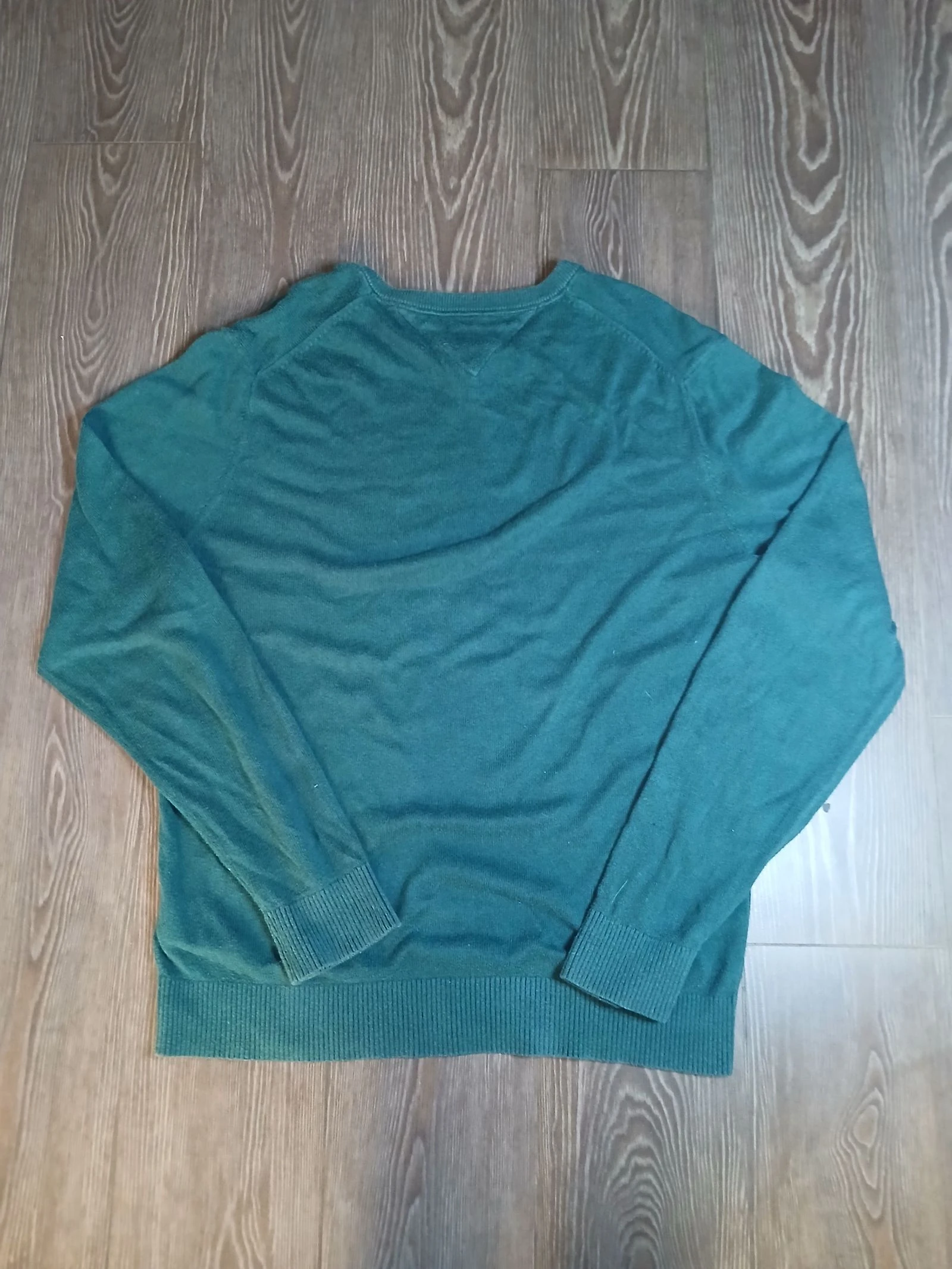 Pull Tommy Hilfiger en soie et coton cachemire vert col V taille M style Old Money – photo 3